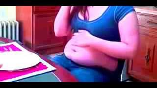My hot girlfriend stuffing her chubby fat belly