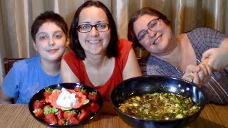 Keto Meatball Noodle Soup, Vanilla Whipped Cream And Strawberries | Gay Family Mukbang (먹방)