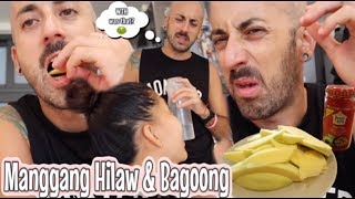 FOREIGNER EATS MANGGANG HILAW WITH BAGOONG FOR THE FIRST TIME | PINAY SPANISH COUPLE