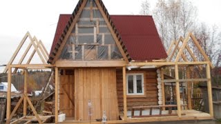 Стройка  веранды.Три в одном.Монтаж каркаса, установка стропил своими руками