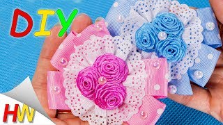 МАЛЕНЬКИЕ БАНТИКИ С РОЗАМИ из лент?Бантики Канзаши мастер-класс. Мария Калугина.