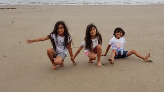Playing sand and water on the beach 
لعبنا بالماء والتراب على الشاطئ