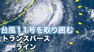 台風11号を取り囲む縞模様の雲「トランスバースライン」