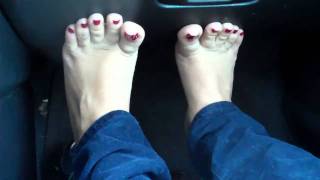 Jessica @ Petite Latinas Feet coming in the car from the cold snow.