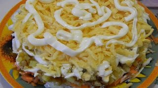 Салат с свиным сердцем и жареным картофелем под майонезом. Салаты.