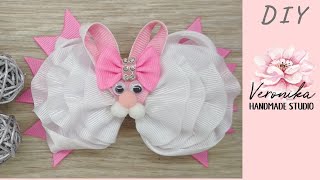 ?Бантик зайка из ленты 2,5см МК?Bow Bunny of ribbon 2,5cm DIY Tutorial? Laço de Páscoa de fita №5