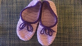 #1099 Мастер-класс Домашние тапочки с бантиком связанные крючком