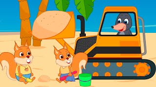 Famille d'Écureuil - Bulldozer Construisant Un Château Animé 2023 en Français
