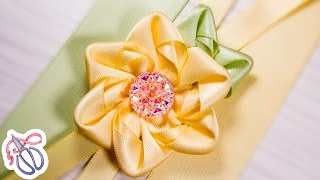 Простой Цветок Канзаши из Лент ✄ Kulikova Anastasia