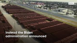 Drone captures thousands of steel panels rusting in Texas as border wall contracts cancelled
