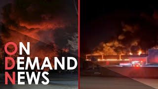 Moment Derailed Freight Train BURNS in Ohio