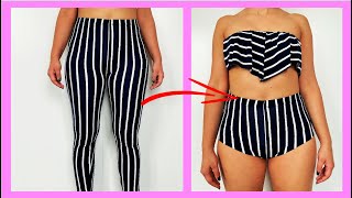 HACER VESTIDO DE BAÑO SIN MÁQUINA Y TRANSFORMAR LEGGINS - DIY CLOTHING HACKS, TRANSFORM YOUR CLOTHES