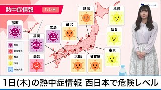 7月1日(木)の熱中症情報　西日本で危険レベル