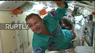 ISS: "We made it" – Russian film crew meets cosmonauts onboard space station