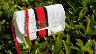 Сумка "Gucci" ручной работы из плюшевой пряжи крючком на пластиковой канве
