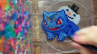 DIY Pokemon Perler Bead Crafting Ideas - Snowy Wintery Bulbasaur!