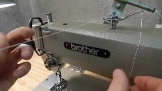 Threading a Brother DB2-B735 Industrial Sewing Machine & Sewing Various Stitch Lengths