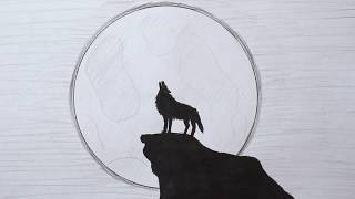 Как нарисовать Волка воющего на Луну поэтапно легко