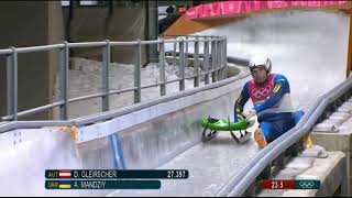 Ukraine's Andriy Mandziy (Андрей Мандзий) falls off his luge, gets back on, finishes his run
