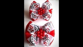 Бантик под вышиванку с калиной из репсовой ленты. Bow embroidery. MK от Noel