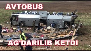 OLMOTA TOSHKENT AVTOBUSI AG'DARILIB KETDI