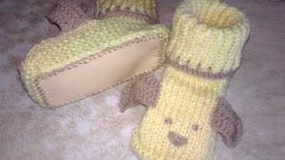 Детские вязаные пинетки спицами-для начинающих.Ботинки СОБАЧКИ.Пинетки спицами-видео урок