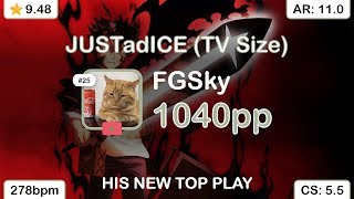 FGSky | Oomori Seiko - JUSTadICE (TV Size) [Extreme] +HDDTHRFL 90.26% {1040pp 4❌} - osu!