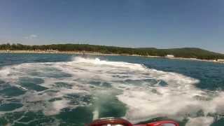 Boyan Moskov is flyboarding on Perla Beach
