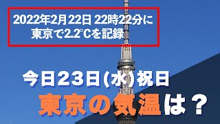 2022年2月22日 22時22分に東京で2.2℃　今日の東京の気温は？