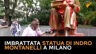 Imbrattata statua di Indro Montanelli a Milano