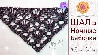 ♦ Узор крючком для шали "Ночная бабочка" • Бактус с бабочками • ellej