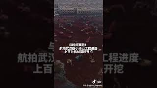 雷神山医院修建现场，数百台挖掘机连夜工作