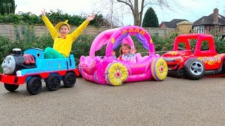Katy and Max play with outdoor activities toys for kids
