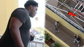 ANGRY COUSIN THROWS IPHONE OFF BALCONY PRANK!!