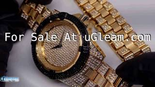 Gold and Black Hip Hop Bling Watch Set