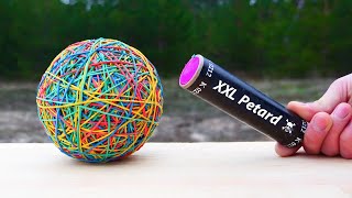 Experiment: Rubber Band Ball vs XXL Firecracker
