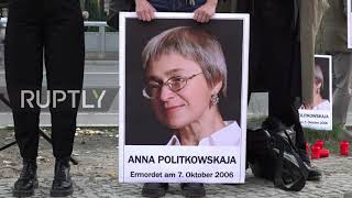 Germany: Demonstrators mark 15th death anniv of journalist Anna Politkovskaya in Berlin