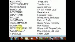 GTA san andreas cheat codes