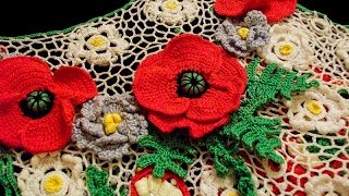 Топ ирландское кружево "Маковая поляна"/ Irish crochet lace "Poppy field"