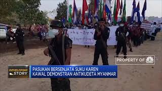 Pasukan Bersenjata Suku Karen Kawal Demonstran Antikudeta Myanmar