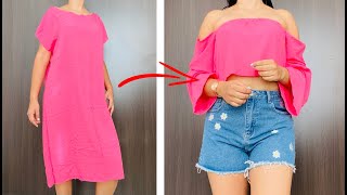 TRANSFORMÉ UN VESTIDO VIEJO EN UNA BLUSA, SIN MÁQUINA - RECICLAR ROPA EN CASA - DIY CLOTHES IDEAS
