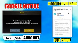 Pubg Mobile | 8100 UC Glitch Users
Account Banned | Notice by Google