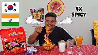 4X EXTREME SPICY NOODLE CHALLENGE | INDIAN GUY |KOREAN NUCLEAR RAMEN NOODLES | SPICIEST NOODLE EVER