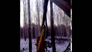 Работа на харвестере Komatsu 911.5