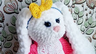 Зефирная зайка ростом 40см,из пряжи Himalaya dolpfin baby мастер класс крючком для начинающих 1часть