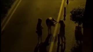 Spain - Three drunk swedish women tourists 'fight' against a flower pot