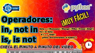Operadores de pertenencia e identidad: in, not in,is, is not | listas, arreglos, diccionarios