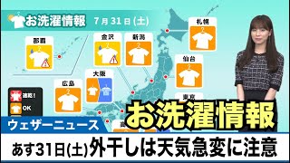 あす31日(土)お洗濯情報　外干しは天気急変に注意