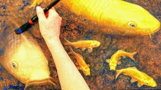 KOI FISH FAMILY, NATURAL ACRYLIC PAINTING, GLAZE- and ALKOHOL DROP TECHNIQUE, TUTORIAL, BEGINNER