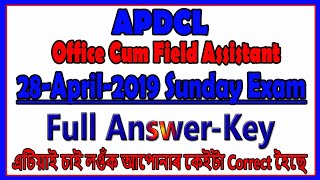 APDCL Answer key 28=April=2019 Full Paper Non Official Answer key